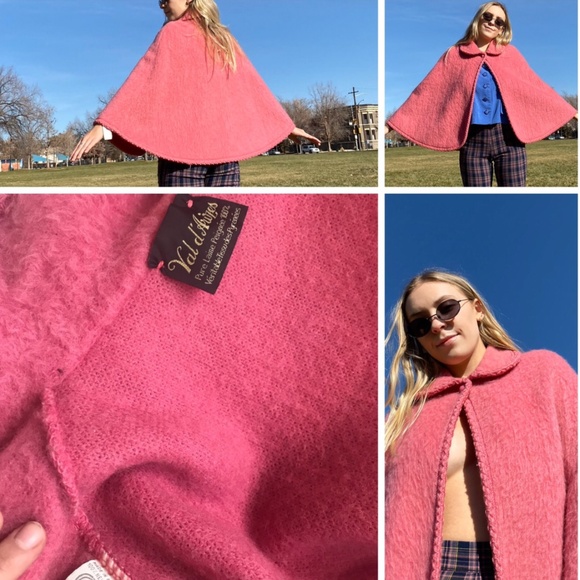 Vintage 1970s 100% Wool Pink Poncho - Picture 4 of 4
